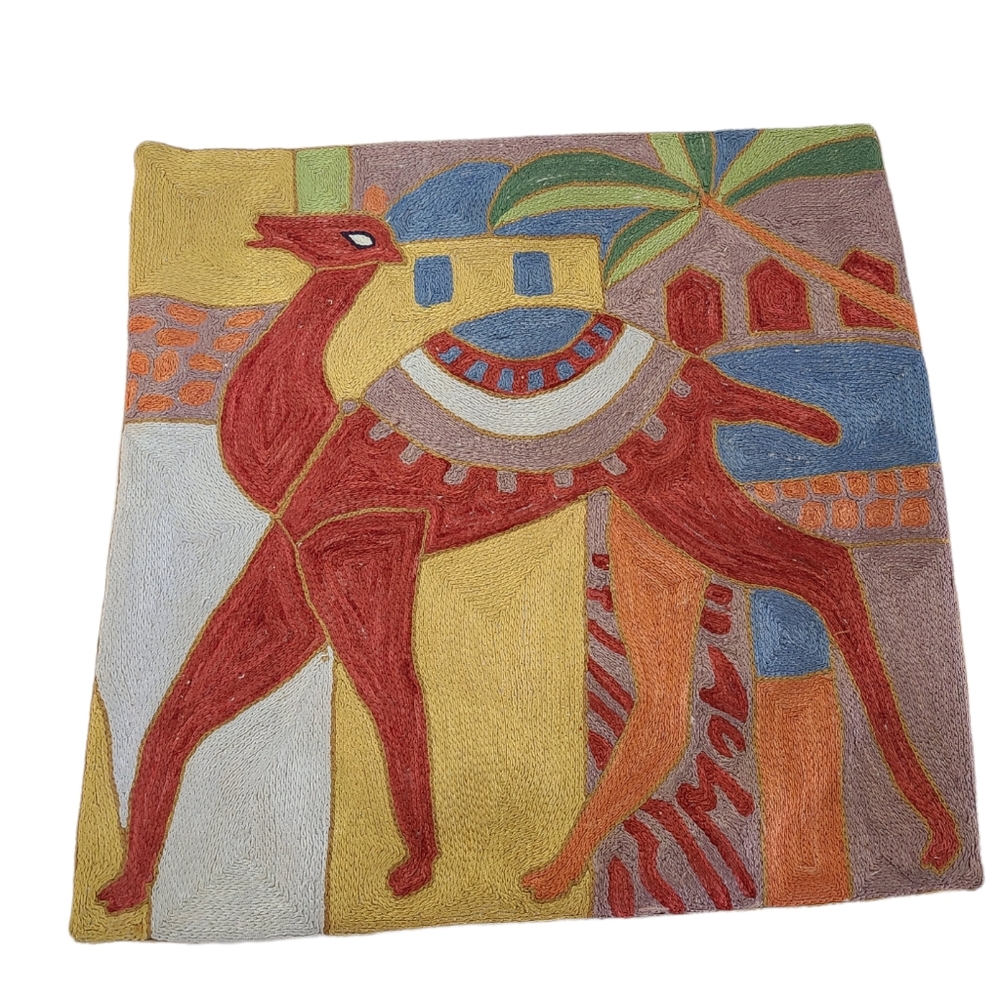 Multi-Color Stitched Camel Pillow Case Made in India